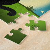 Zwarte kat die naar de maan kijkt legpuzzel (Zijkant)