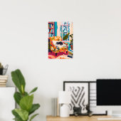 Zwarte kat die op de bank slaapt poster (Thuiskantoor)