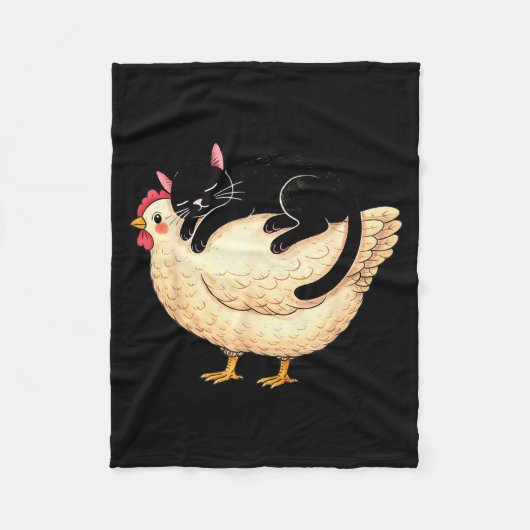 Zwarte kat die op kip slaapt fleece deken (Voorkant)