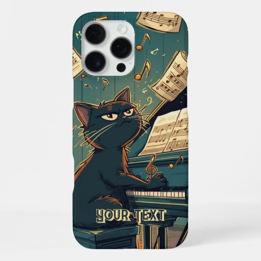 Zwarte Kat die Piano Speelt Cool Pianist Cadeau iPhone Hoesje (Achterkant)