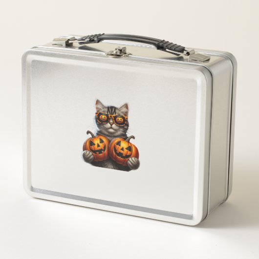 Zwarte kat die pompoen vasthoudt Halloween Cat Lov (Voorkant)