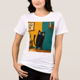 Zwarte Kat die Rond Hoek Kijkt Schattig Whimsical Tri-Blend Shirt