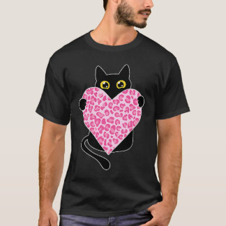 Zwarte kat die roze hart van luipaard vasthoudt Va T-shirt