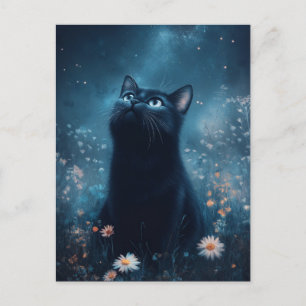 Zwarte Kat die Staart naar de Blauwe Ster Nevel Na Briefkaart