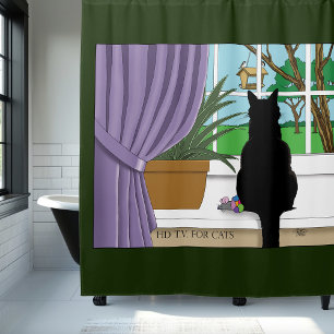 Zwarte kat die uit venster kijkt douchegordijn