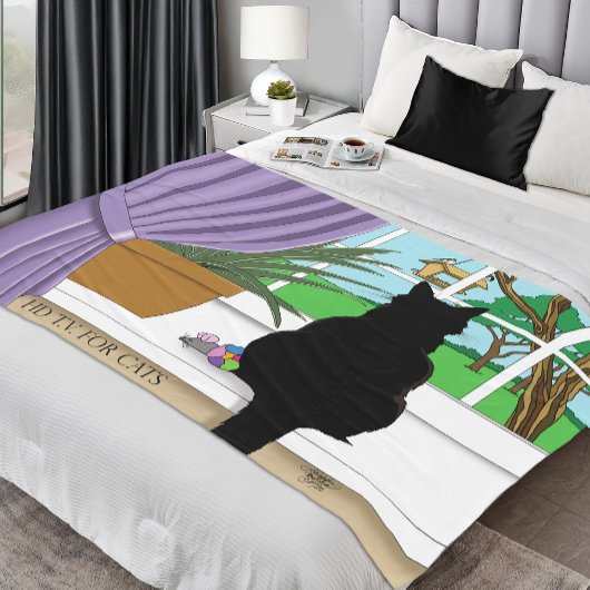 Zwarte kat die uit venster kijkt fleece deken