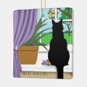 Zwarte kat die uit venster kijkt keramisch ornament (Links)