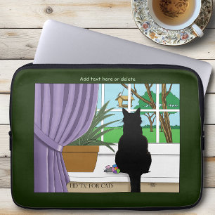 Zwarte kat die uit venster kijkt laptop sleeve
