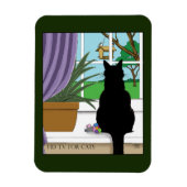 Zwarte kat die uit venster kijkt magneet (Verticaal)