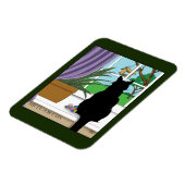 Zwarte kat die uit venster kijkt magneet (Linkerzijde)