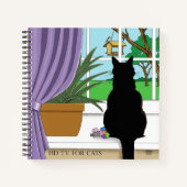 Zwarte kat die uit venster kijkt notitieboek (Voorkant)