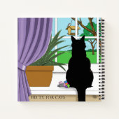 Zwarte kat die uit venster kijkt notitieboek (Achterkant)