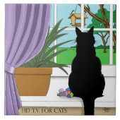 Zwarte kat die uit venster kijkt tegeltje (Voorkant)