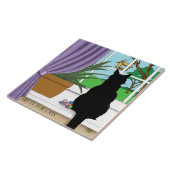 Zwarte kat die uit venster kijkt tegeltje (Zijkant)