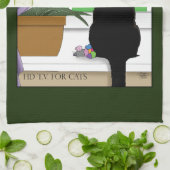 Zwarte kat die uit venster kijkt theedoek (Gevouwen)