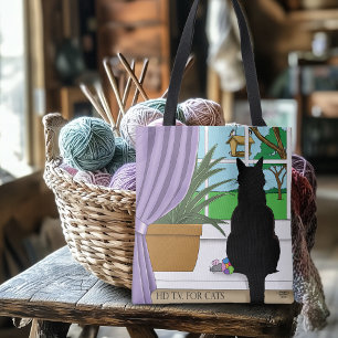 Zwarte kat die uit venster kijkt tote bag