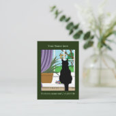 Zwarte kat die uit venster kijkt visitekaartje (Staand voorkant)