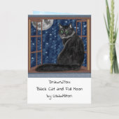 Zwarte Kat die uit Venster op Stars en maan kijkt Kaart (Achterkant)