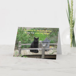 Zwarte kat die wacht op Bridge Paaskaart Feestdagen Kaart