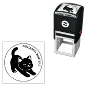 Zwarte kat die zich uitrekt Aangepaste tekst Zelfinktende Stempel (In situ)