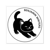 Zwarte kat die zich uitrekt Aangepaste tekst Zelfinktende Stempel (Design)