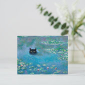 Zwarte kat die zwemt in water Lilies ontkoppelen F Briefkaart (Staand voorkant)