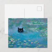Zwarte kat die zwemt in water Lilies ontkoppelen F Briefkaart (Voorkant / Achterkant)