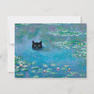 Zwarte kat die zwemt in water Lilies ontkoppelen F Briefkaart