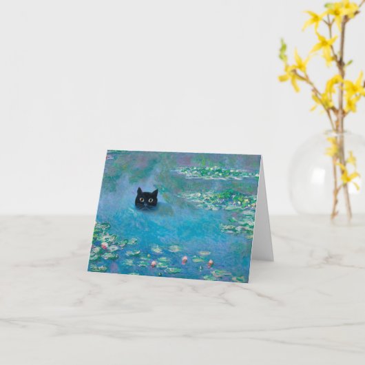 Zwarte kat die zwemt in water Lilies-ontkoppelings Kaart (Gele Bloem)