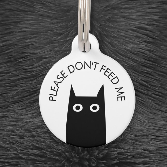 Zwarte Kat Dien me niet aan Huisdierpenning (Please don't feed me, I'm on a special diet. Personalized black cat design pet medical pet tag)
