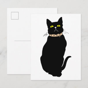 Zwarte kat, dierenillustratie briefkaart