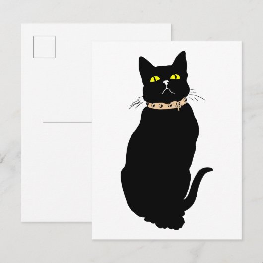 Zwarte kat, dierenillustratie briefkaart (Voorkant / Achterkant)