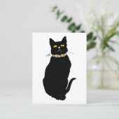 Zwarte kat, dierenillustratie briefkaart (Staand voorkant)