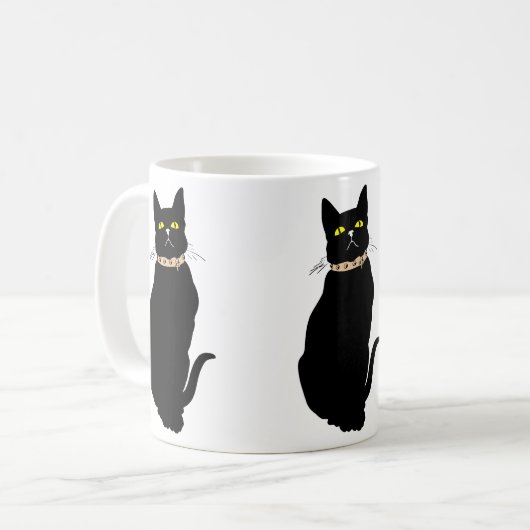 Zwarte kat, dierenillustratie koffiemok (Voorkant links)