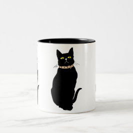 Zwarte kat, dierenillustratie tweekleurige koffiemok