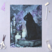 Zwarte Kat Donkerblauwe Gotische Instelling Tissuepapier (Craft)