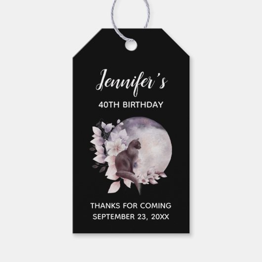 Zwarte Kat door een Magische Volle Mon Birthday Cadeaulabel (Voorkant)
