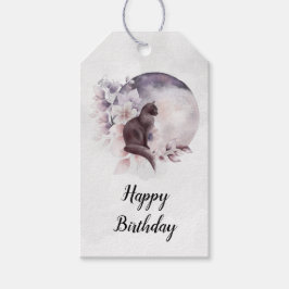 Zwarte Kat door een Magische Volle Mon Birthday Cadeaulabel
