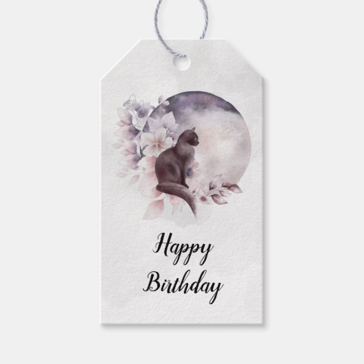 Zwarte Kat door een Magische Volle Mon Birthday Cadeaulabel (Voorkant)