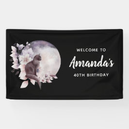 Zwarte Kat door een Magische Volle Mon Birthday Spandoek
