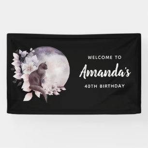 Zwarte Kat door een Magische Volle Mon Birthday Spandoek