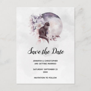 Zwarte Kat door een Magische Volledige Moon sparen Uitnodiging Briefkaart