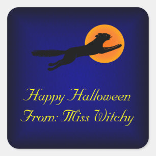 Zwarte Kat Douane Halloween Cadeautags Vierkante Sticker