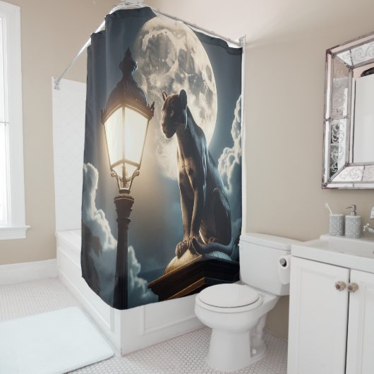 Zwarte kat douchegordijn (In situ)