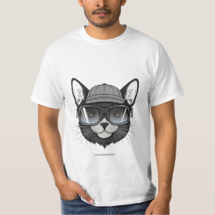 Zwarte kat draagt een zonnebril, grappige kat t-shirt