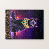 Zwarte kat draagt groene juweel in zonsondergang legpuzzel (Horizontaal)