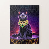 Zwarte kat draagt groene juweel in zonsondergang legpuzzel (Verticaal)