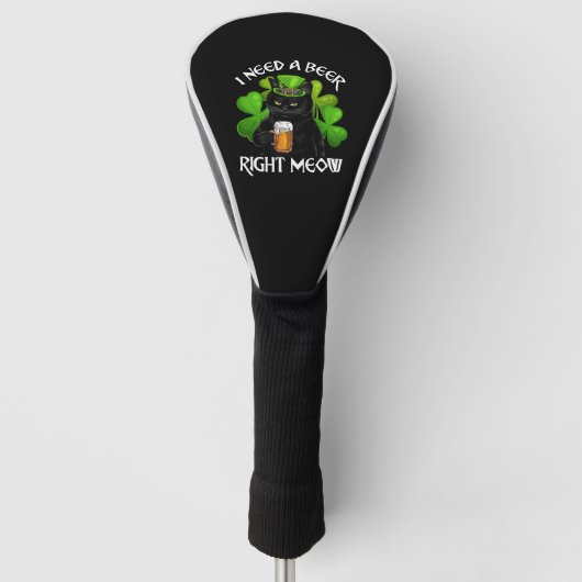 Zwarte kat Drink bier St. Patricks Day for Irish Golfheadcover (Voorkant)