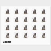 zwarte kat drink koffie en leesboek ronde sticker (Vel)