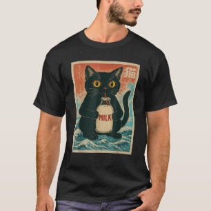 Zwarte Kat Drink Melkkarton Anime Japans Grappig G T-shirt